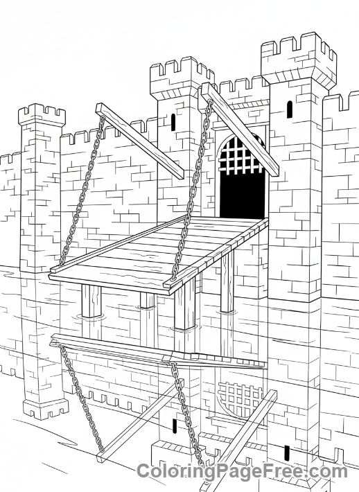 Castle coloring page - Moat drawbridge