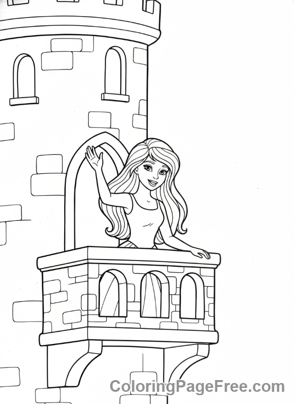 Castle coloring page - Princess on balcony