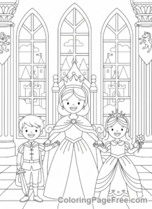 Castle coloring page - Royal family portrait