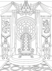 Castle coloring page - Throne room interior