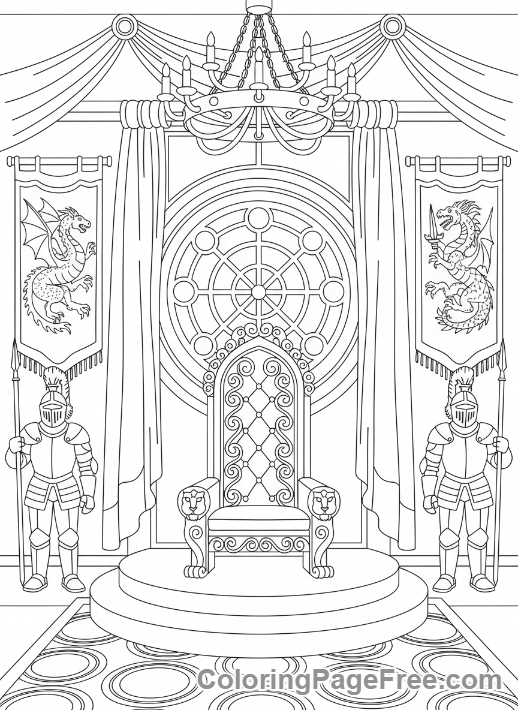 Castle coloring page - Throne room interior