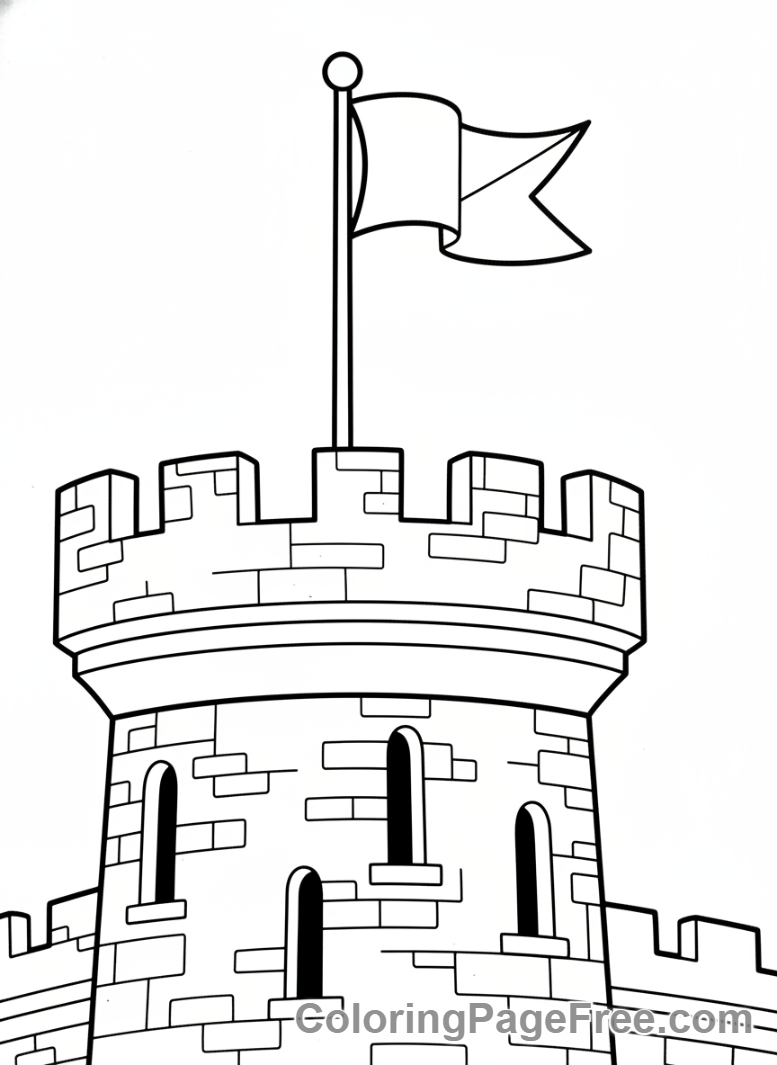 Castle coloring page - Turret close-up