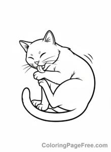 Cat coloring page - Cat grooming fur