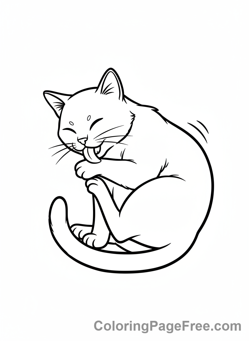 Cat coloring page - Cat grooming fur
