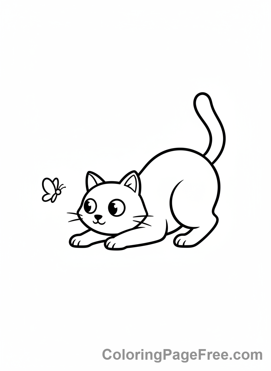 Cat coloring page - Cat hunting butterfly