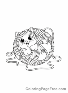 Cat coloring page - Kitten playing yarn