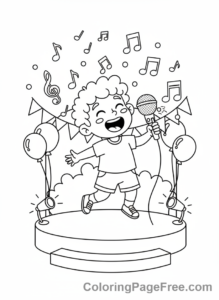 Celebrations coloring page - Child singing karaoke