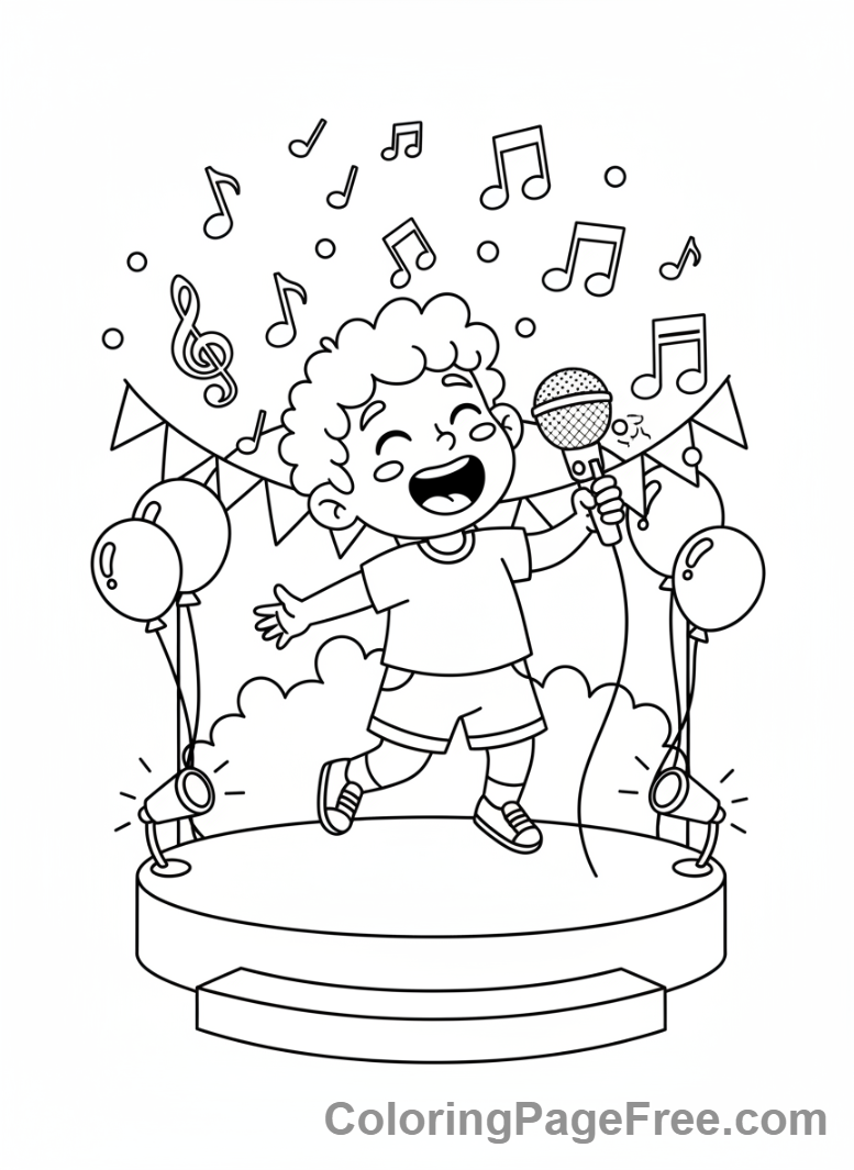Celebrations coloring page - Child singing karaoke