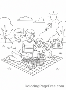 Celebrations coloring page - Family picnic blanket
