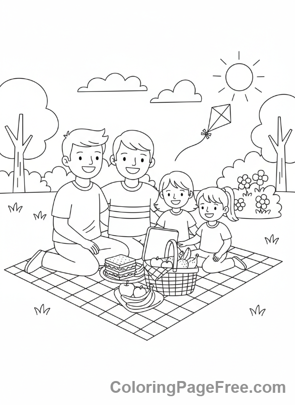 Celebrations coloring page - Family picnic blanket