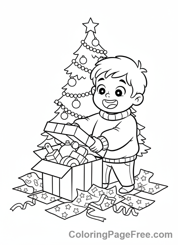 Celebrations coloring page - Kid opening present