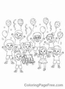Celebrations coloring page - Kids dancing party