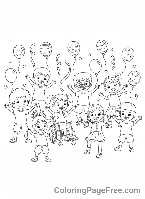 Celebrations coloring page - Kids dancing party