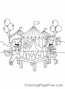 Celebrations coloring page - Kids playing carnival