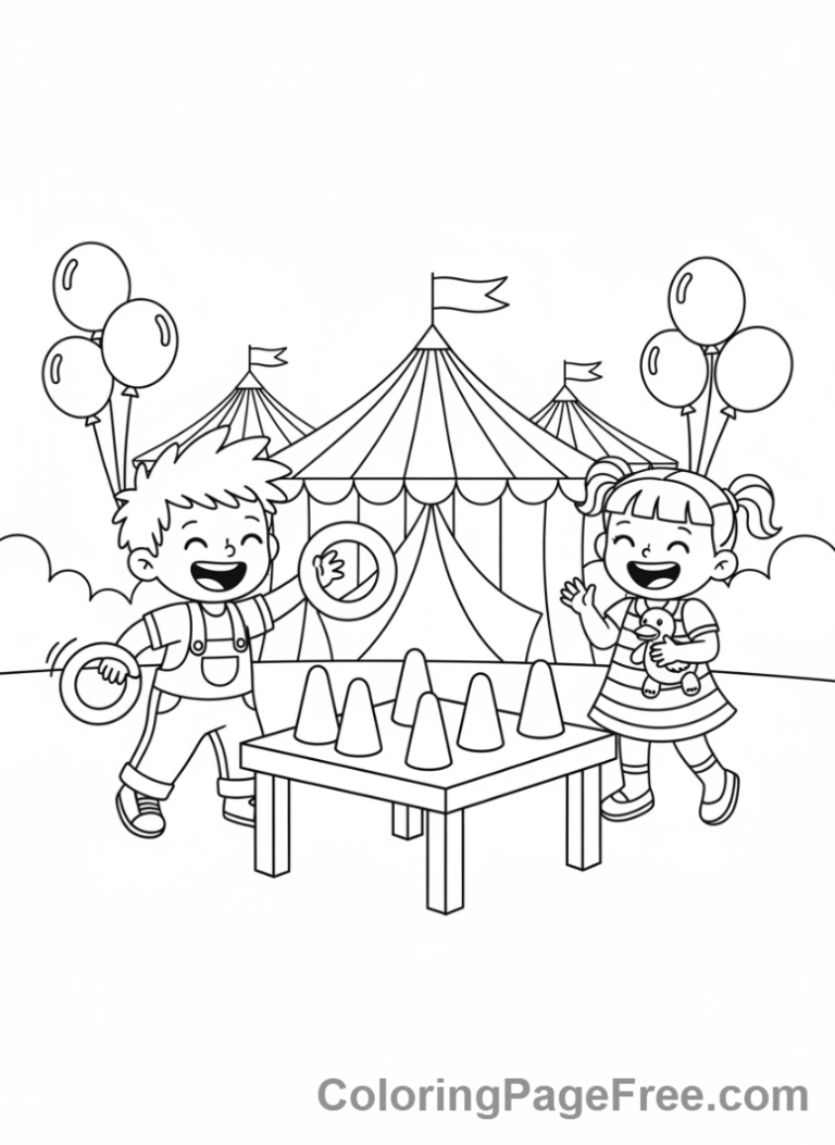 Celebrations coloring page - Kids playing carnival