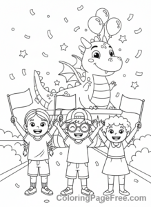 Celebrations coloring page - Kids watching parade