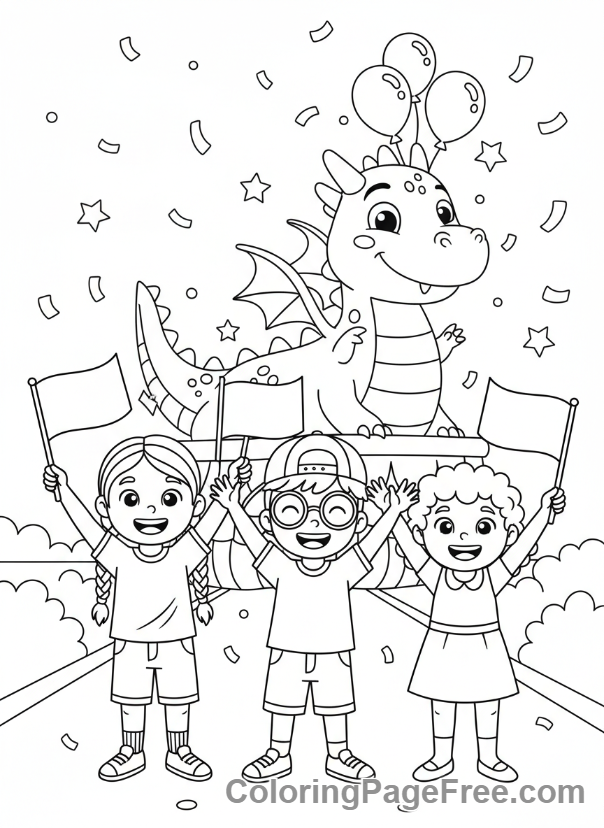 Celebrations coloring page - Kids watching parade