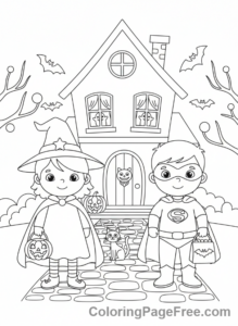 Celebrations coloring page - Trick or Treat kids