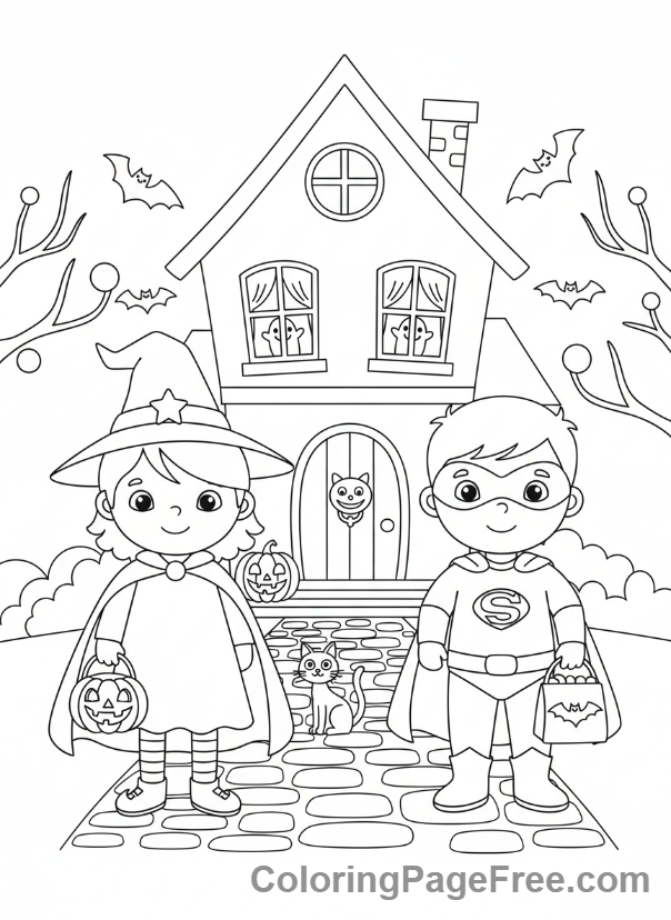 Celebrations coloring page - Trick or Treat kids