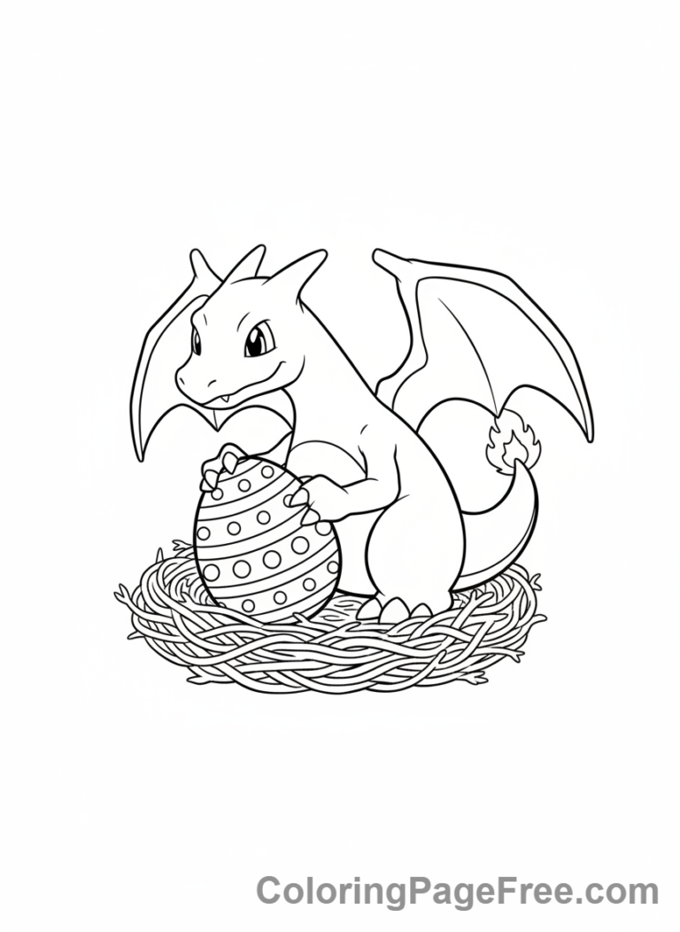 Charizard coloring page - Charizard guarding egg
