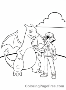 Charizard coloring page - Charizard with trainer