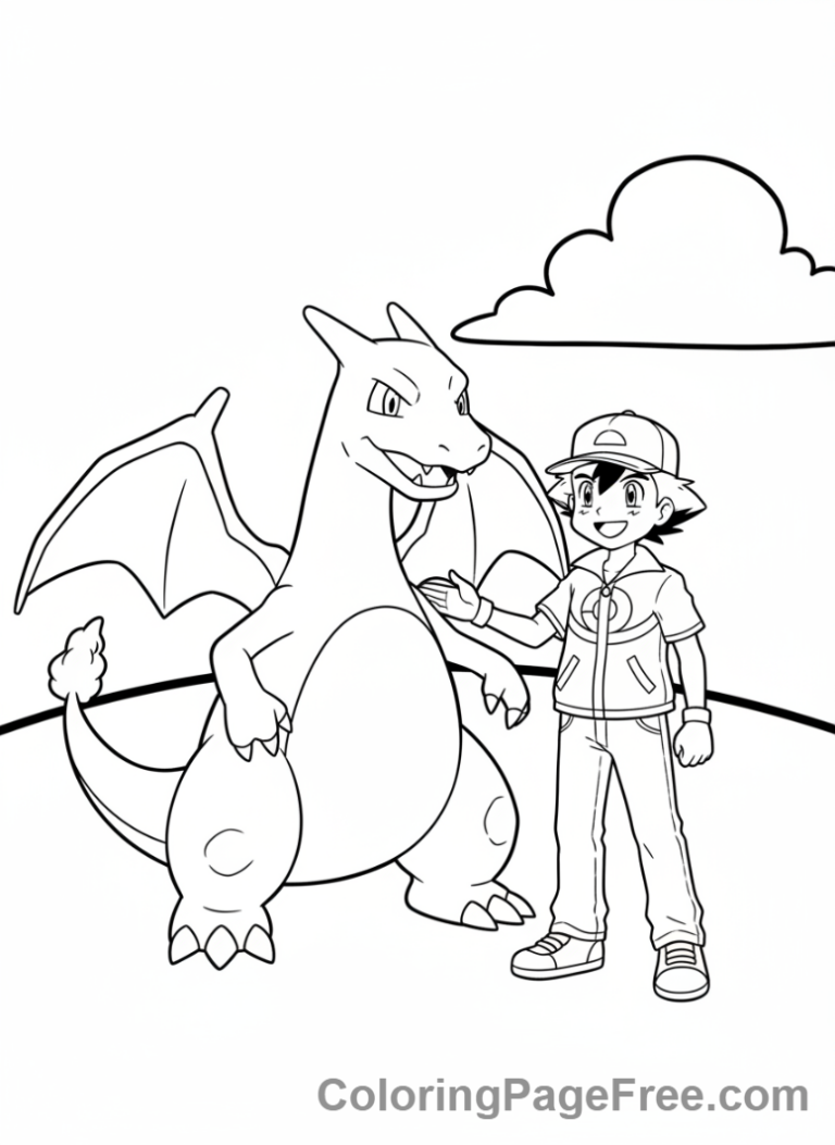Charizard coloring page - Charizard with trainer