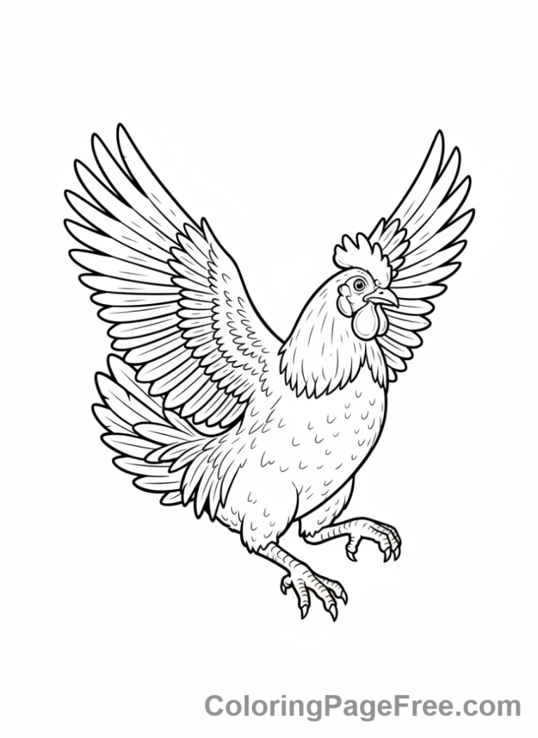 Chicken coloring page - Chicken flapping wings