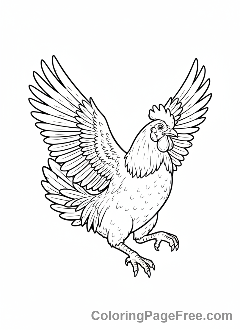 Chicken coloring page - Chicken flapping wings