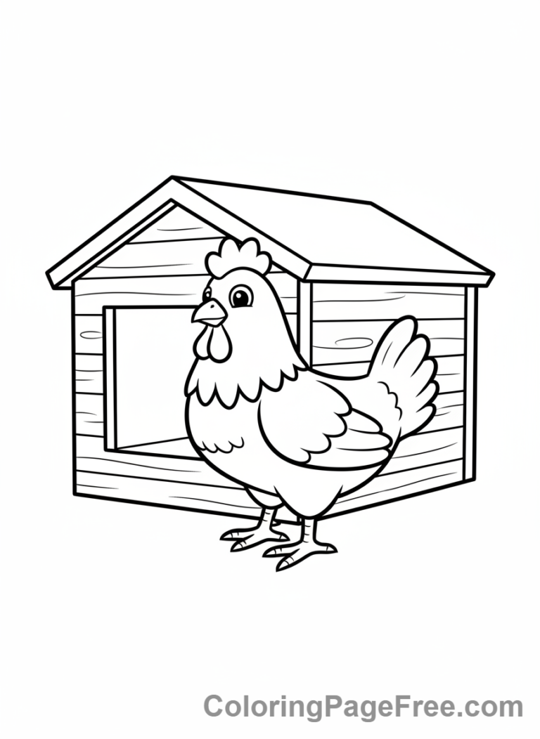 Chicken coloring page - Chicken inside coop
