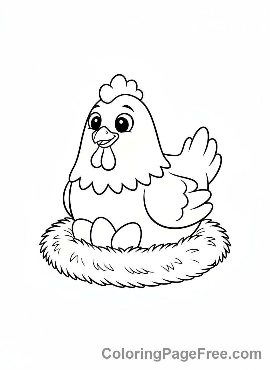 Chicken coloring page - Chicken on nest