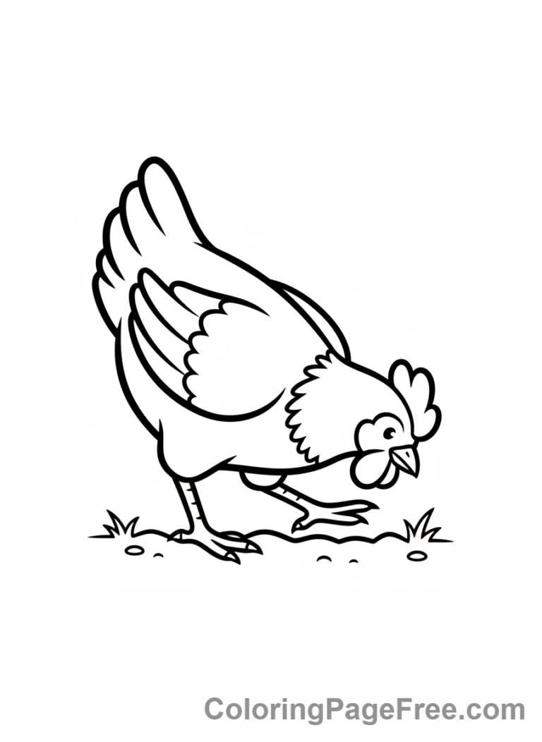 Chicken coloring page - Chicken pecking ground