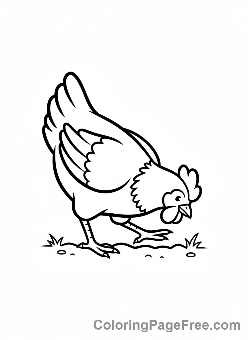 Chicken coloring page - Chicken pecking ground