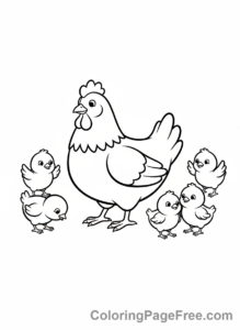 Chicken coloring page - Hen with chicks