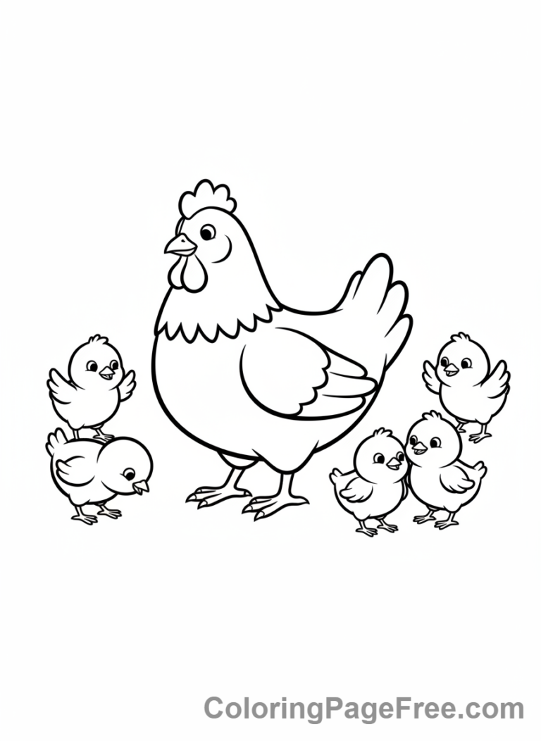 Chicken coloring page - Hen with chicks
