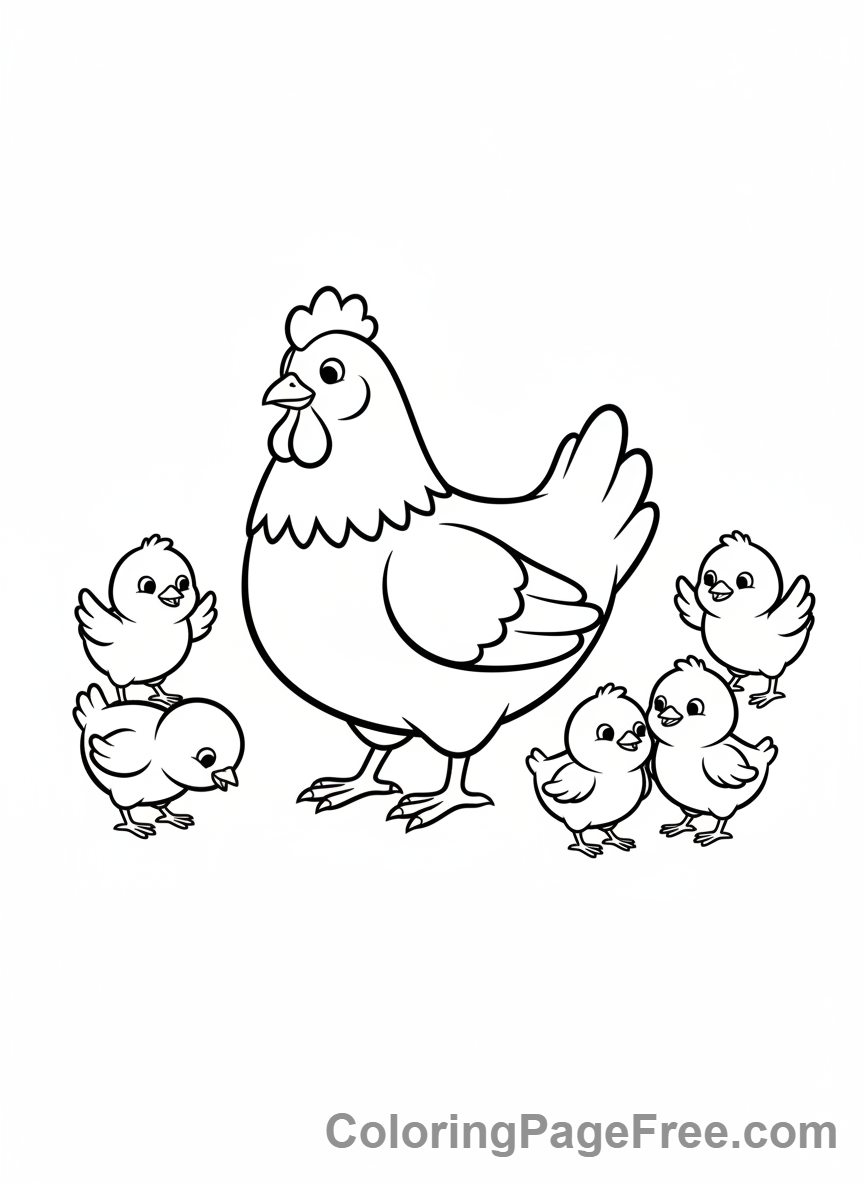Chicken coloring page - Hen with chicks