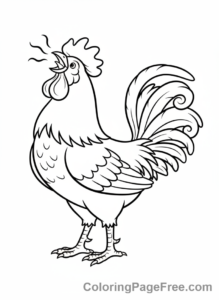 Chicken coloring page - Rooster crowing loud
