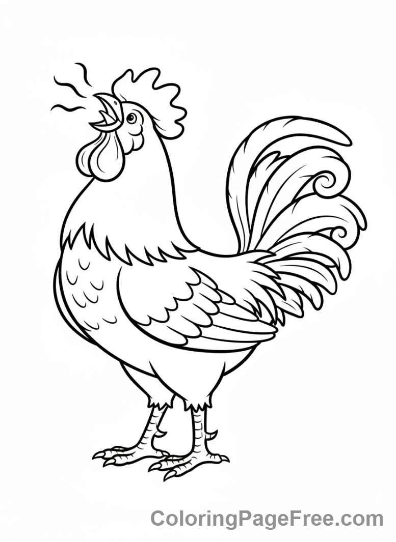 Chicken coloring page - Rooster crowing loud