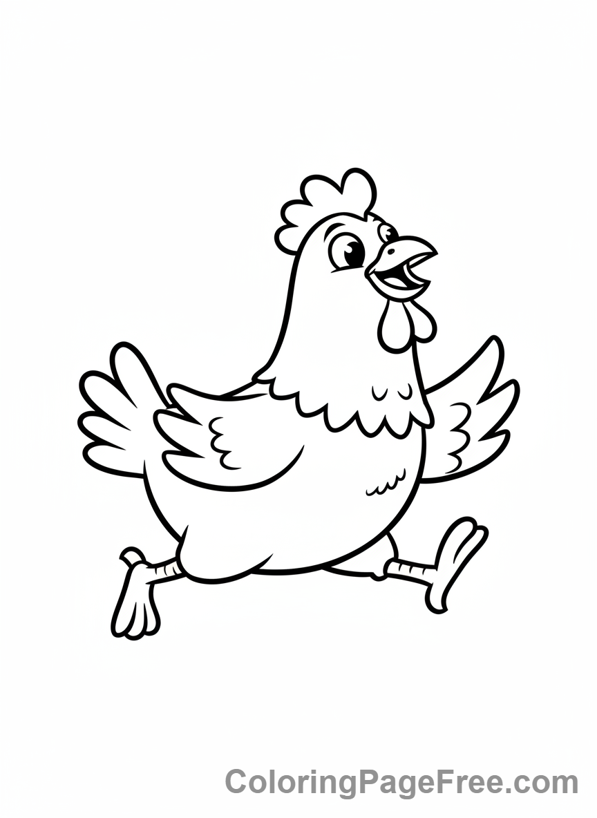 Chicken coloring page - Running chicken joyful