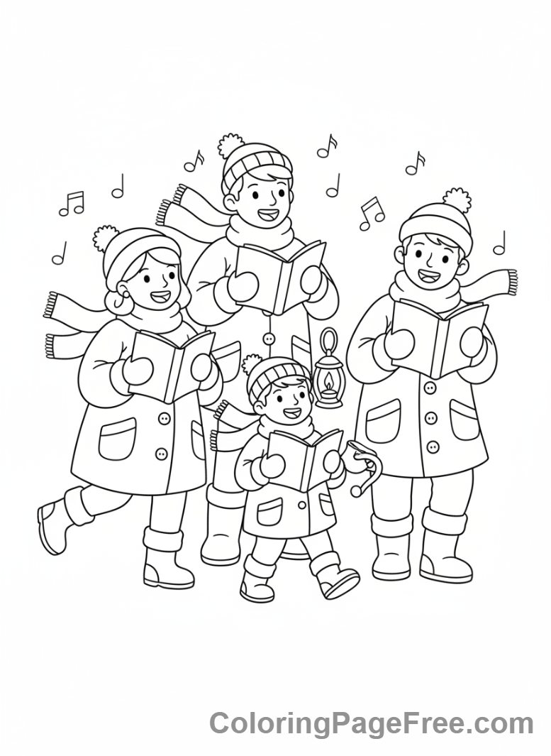 Christmas coloring page - Carolers singing