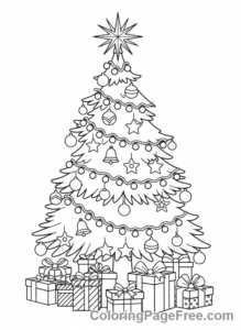 Christmas coloring page - Christmas tree scene