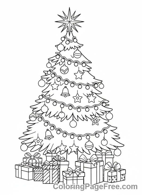 Christmas coloring page - Christmas tree scene