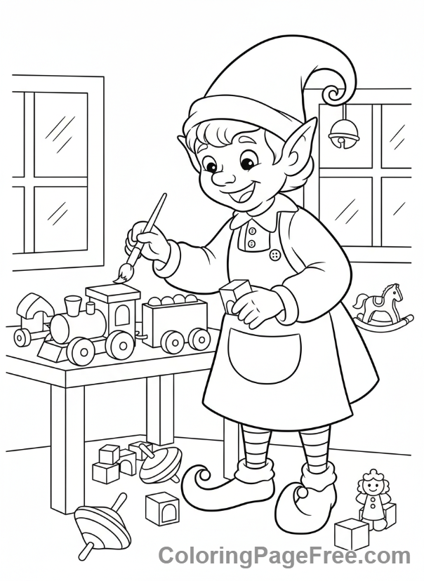 Christmas Elf coloring page - Elf paints toys