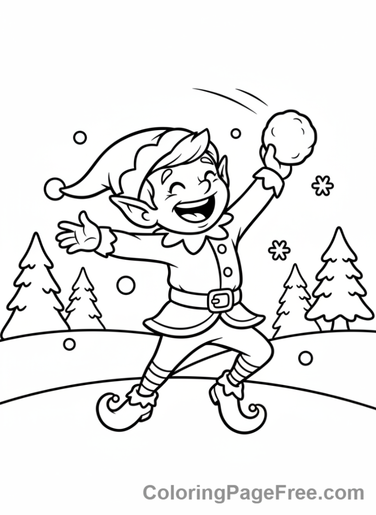 Christmas Elf coloring page - Elf plays snowball