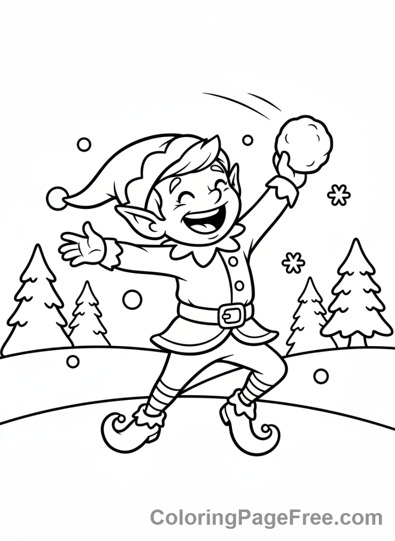 Christmas Elf coloring page - Elf plays snowball