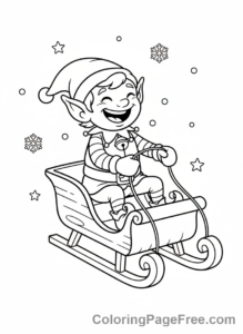 Christmas Elf coloring page - Elf rides sleigh