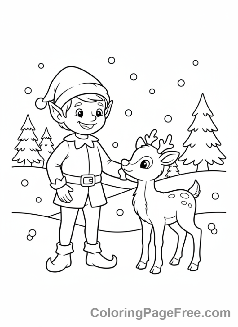 Christmas Elf coloring page - Elf with reindeer