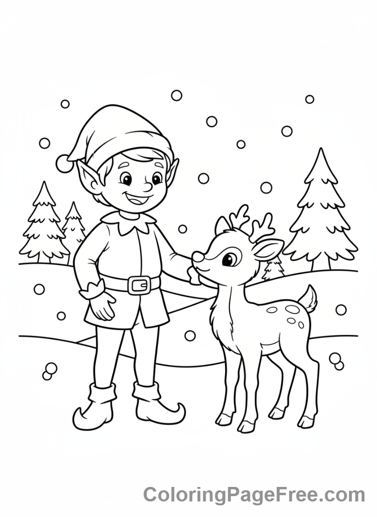 Christmas Elf coloring page - Elf with reindeer