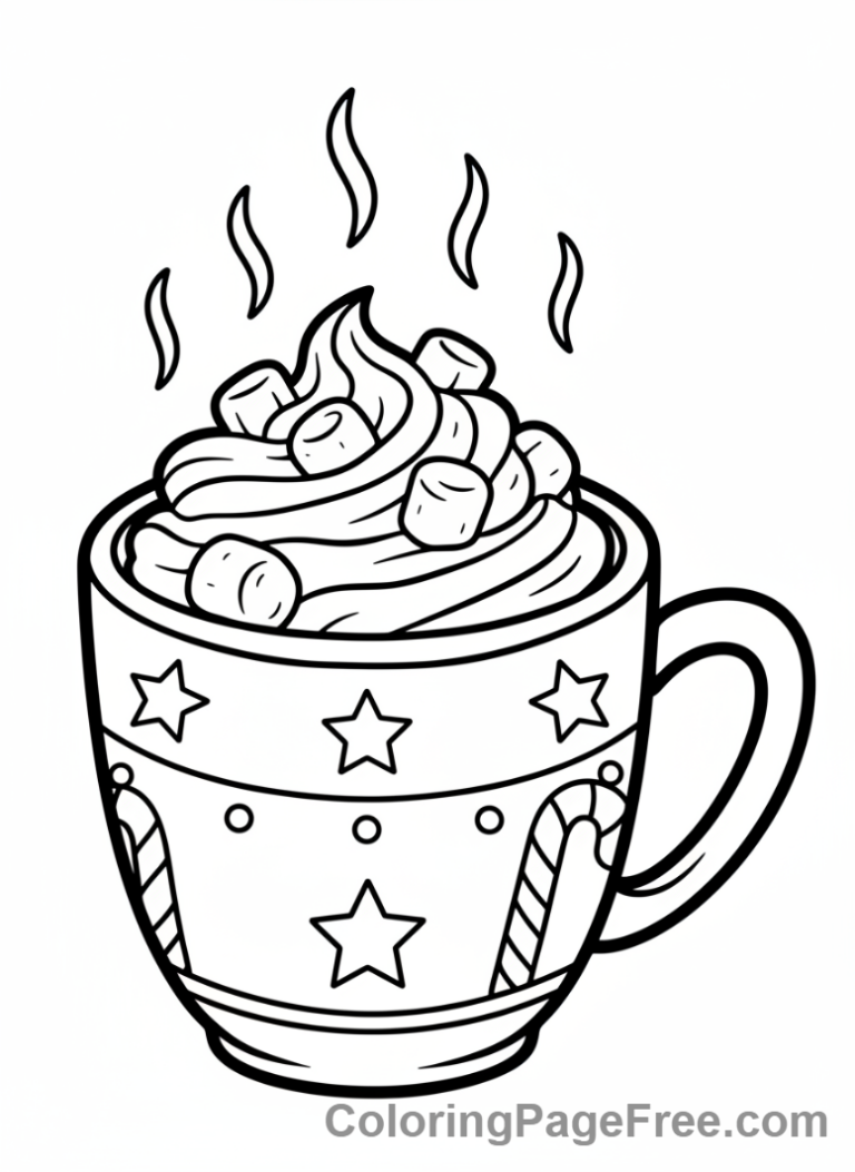 Christmas coloring page - Hot chocolate mug