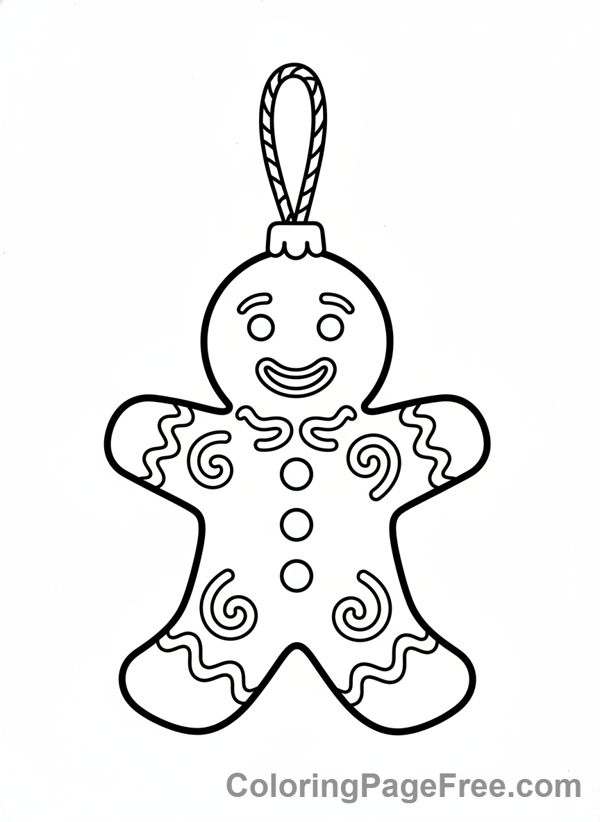 Christmas Ornament coloring page - Gingerbread man cute