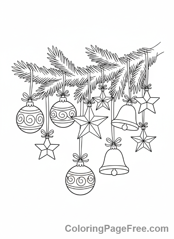 Christmas Ornament coloring page - Ornaments cluster branch